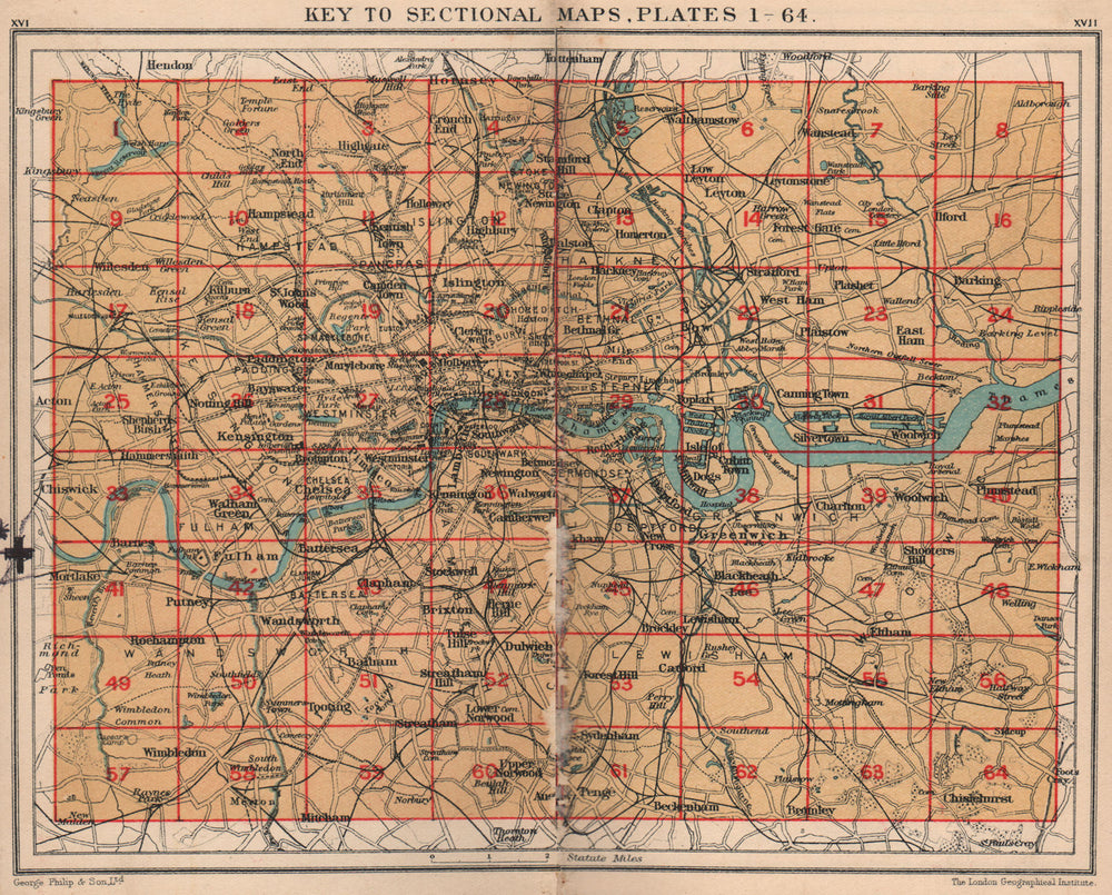 LONDON. Index map. Railways underground tube roads. PHILIP 1932 old