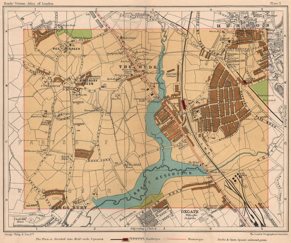 NW LONDON. Kingsbury The Hyde Hendon Oxgate Roe Green Willesden 1932 old map
