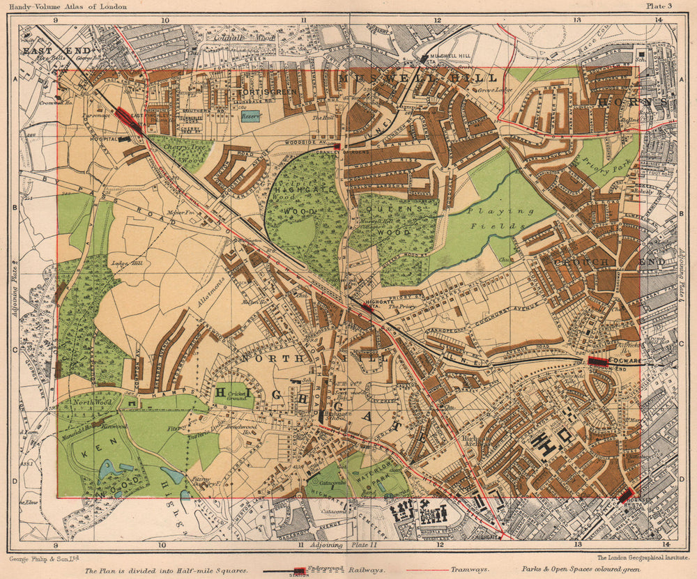 NW LONDON. Muswell Hill Highgate Crouch End Fortis Green East Finchley 1932 map