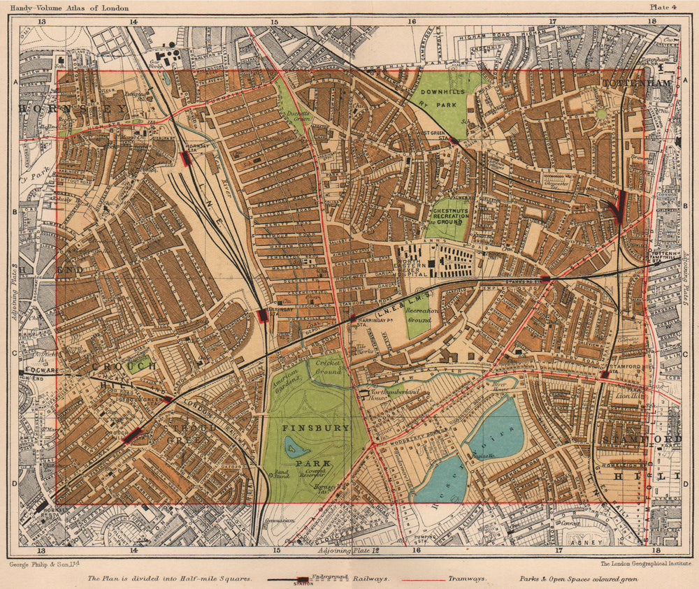 N LONDON. Hornsey Crouch Hill Tottenham Stamford Hill Harringay 1932 old map