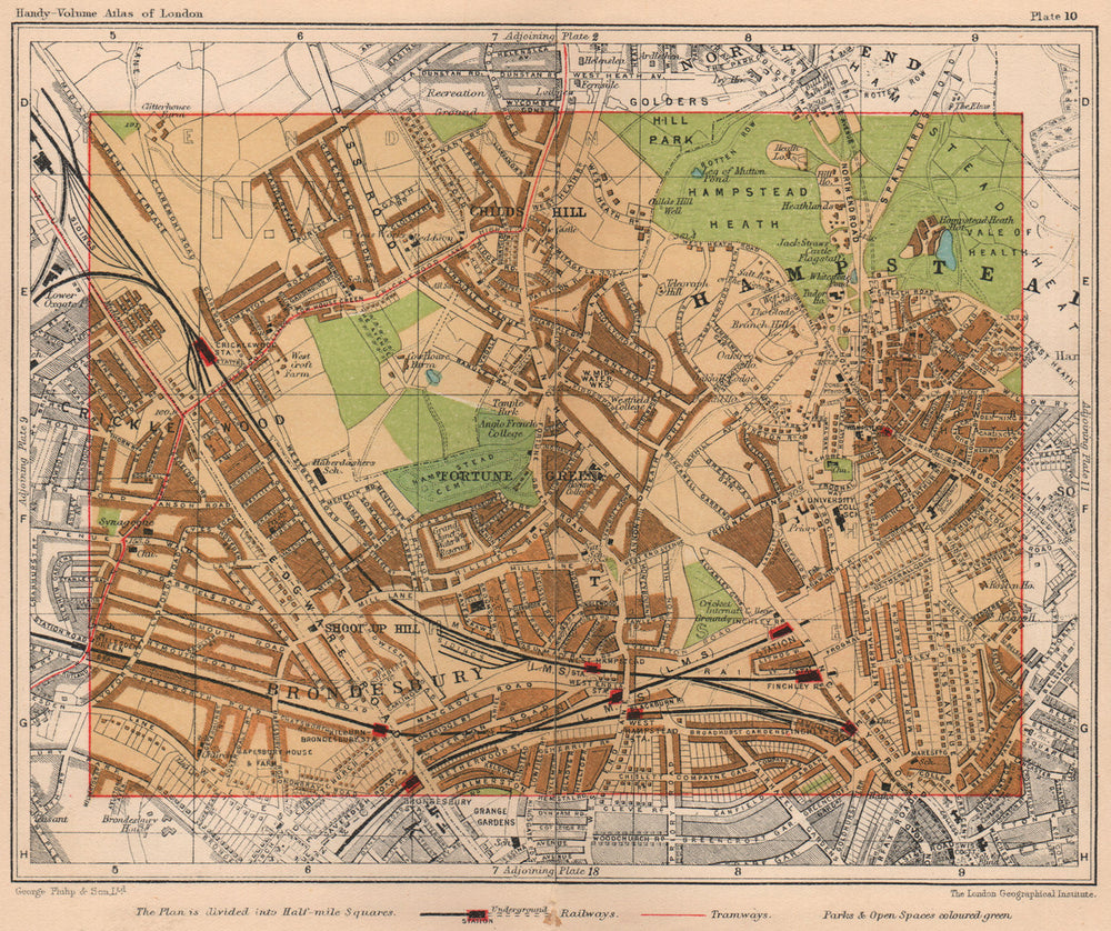 NW LONDON. Brondesbury Hampstead Cricklewood Childs Hill Fortune Green 1932 map