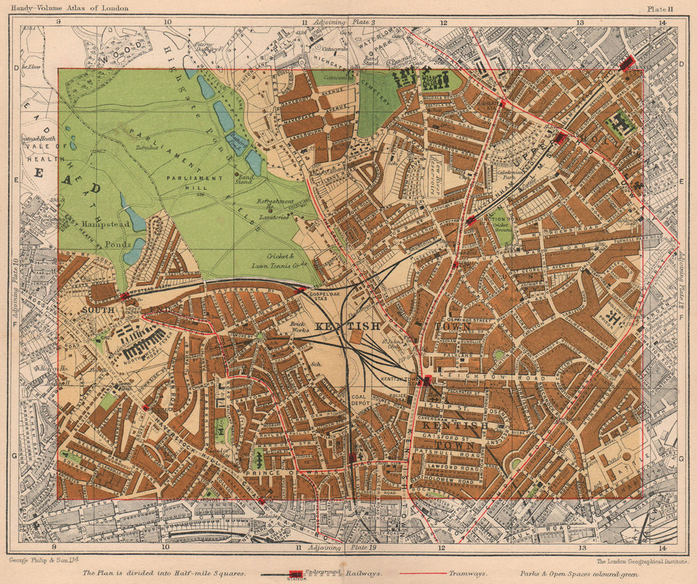 NW LONDON. Kentish Town Hampstead Upper Holloway Highgate Tufnell Park 1932 map