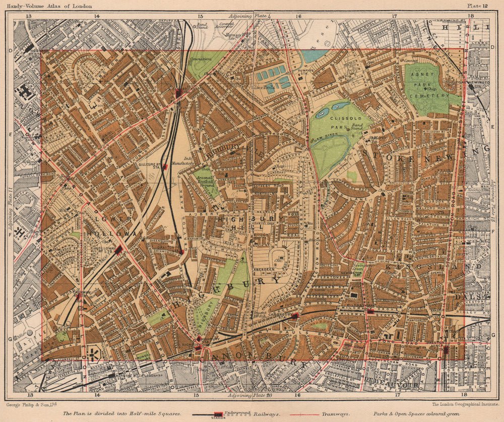 N LONDON. Highbury Hill Canonbury Stoke Newington Lower Holloway 1932 old map