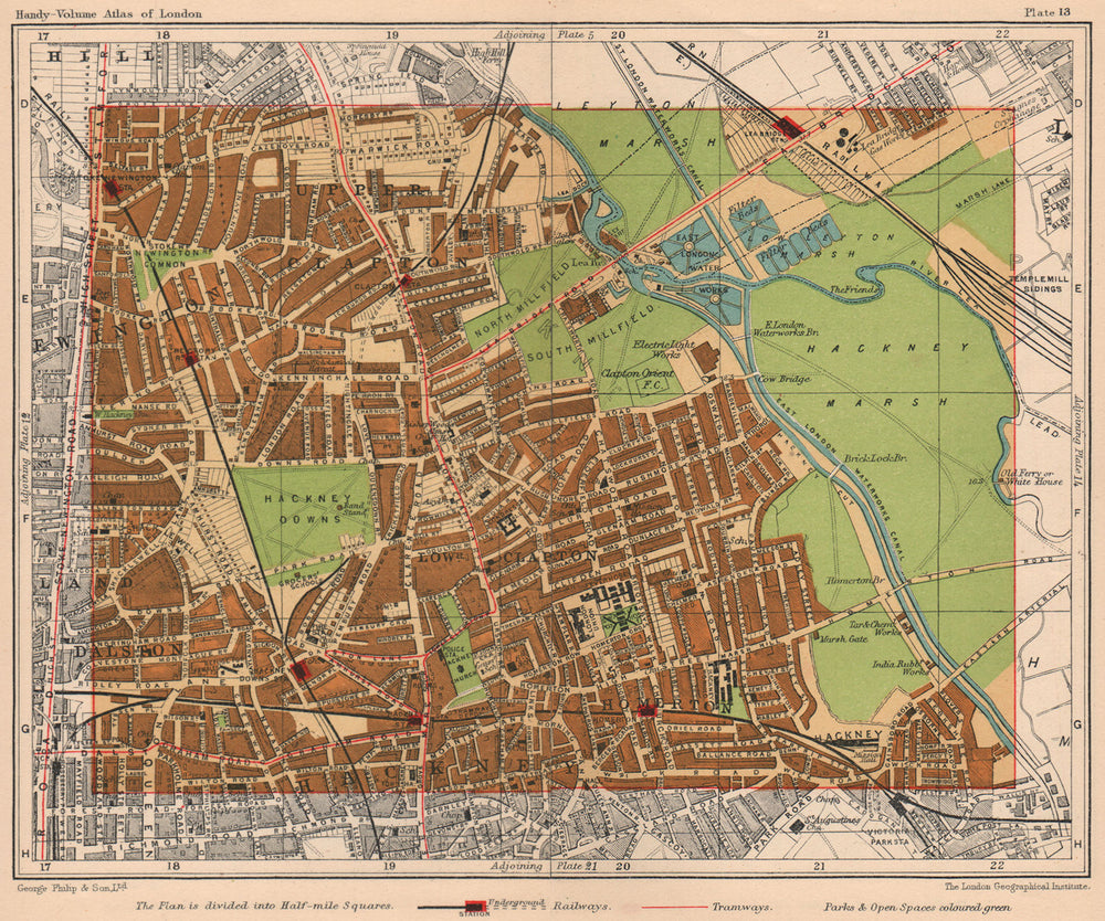N LONDON. Upper Clapton Stoke Newington Hackney Homerton Dalston 1932 old map
