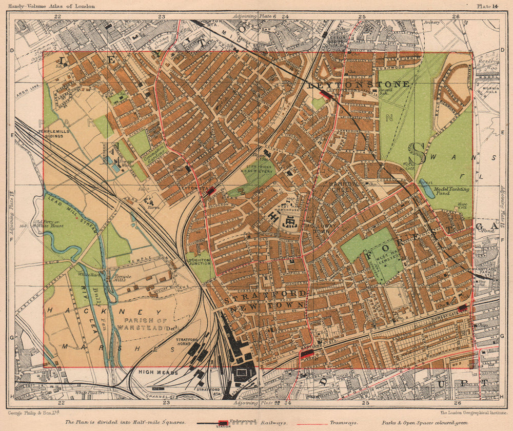 NE LONDON. Leytonstone Stratford New Town Forest Gate Leyton 1932 old map
