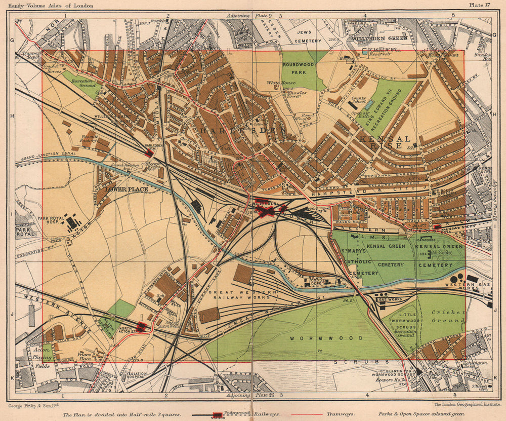 NW LONDON. Harlesden Kensal Rise Willesden St Quintin Park North Acton 1932 map