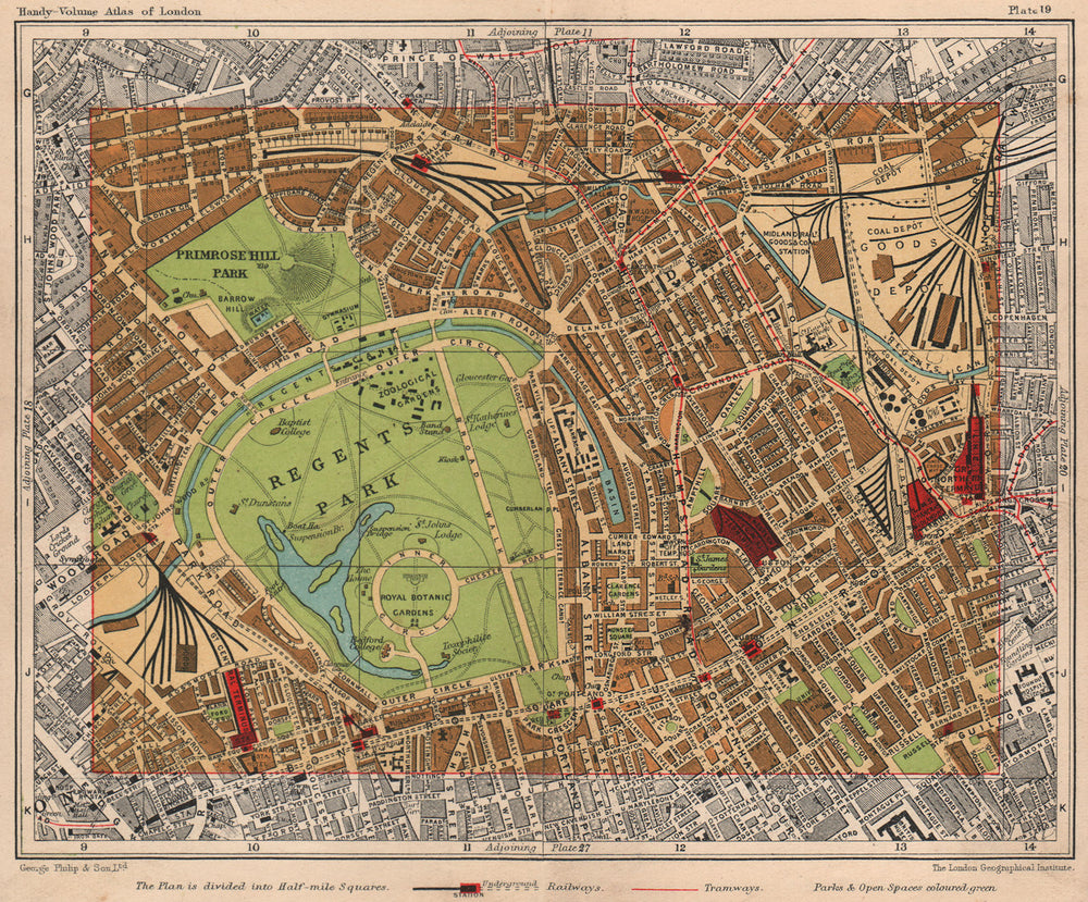 NW LONDON Regents Park Primrose Hill Marylebone Bloomsbury Camden Town 1932 map