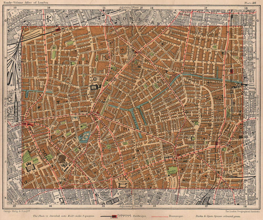 N LONDON. Canonbury Islington Hoxton Farringdon Finsbury Shoreditch 1932 map