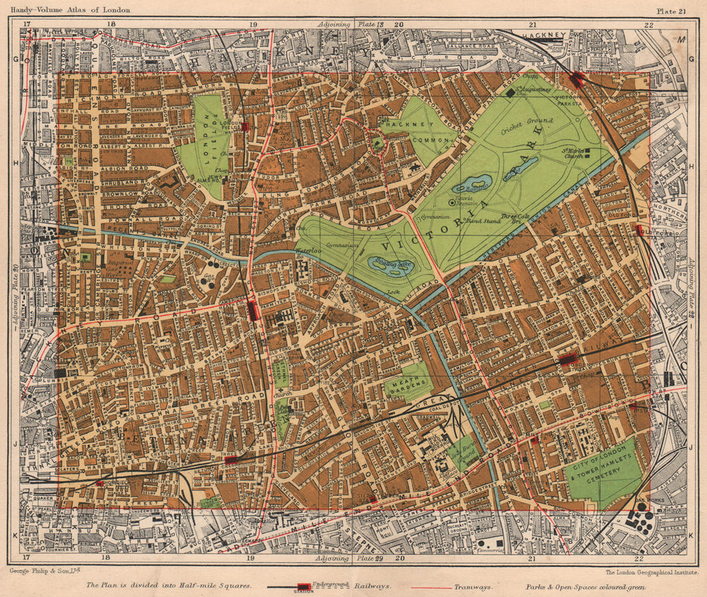 E LONDON. Hackney Bethnal Green Bow Old Ford London Fields Shoreditch 1932 map