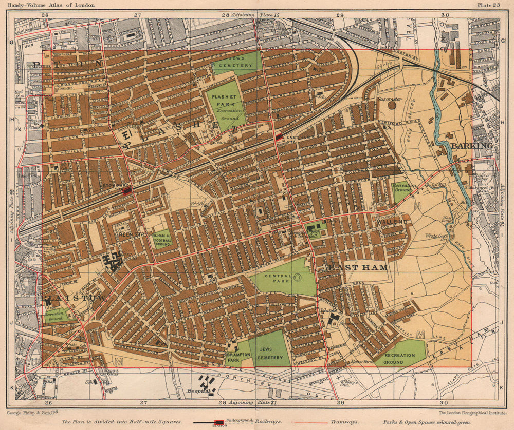 E LONDON. Plashet Barking Upton Park Plaistow West Ham East Ham 1932 old map