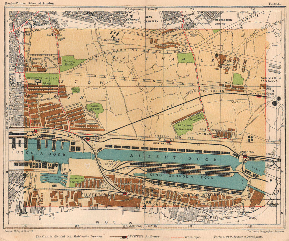 E LONDON. North Woolwich Silvertown Beckton Plaistow East Ham 1932 old map