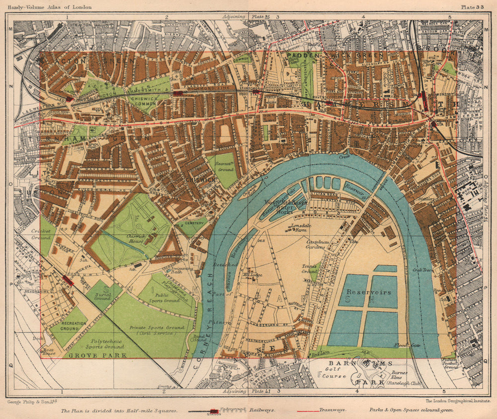 W LONDON. Hammersmith Acton Green Turnham Green Chiswick Barnes 1932 old map