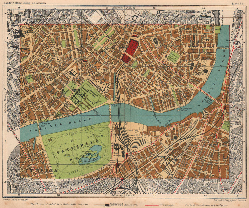 SW LONDON. Chelsea Brompton Battersea Pimlico Battersea South Lambeth 1932 map