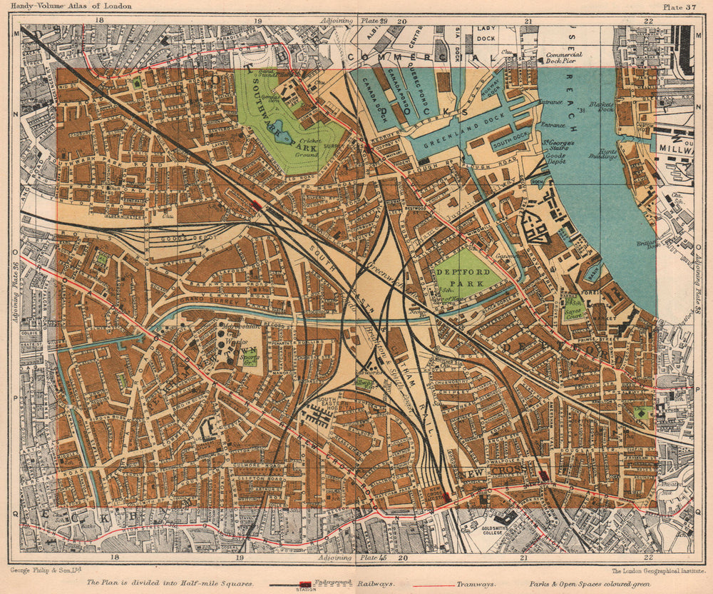 S LONDON. Deptford Peckham New Cross Grand Surrey Canal & Docks 1932 old map