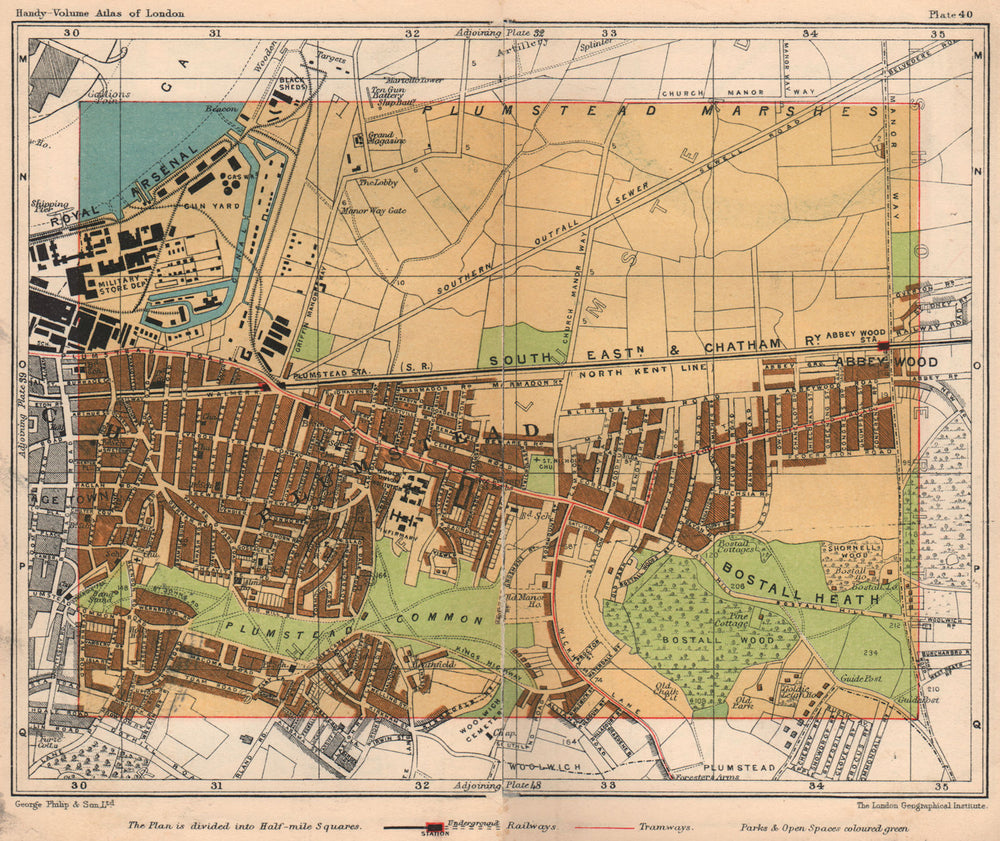 SE LONDON. Woolwich Royal Arsenal Plumstead Abbey Wood Bostall Heath 1932 map
