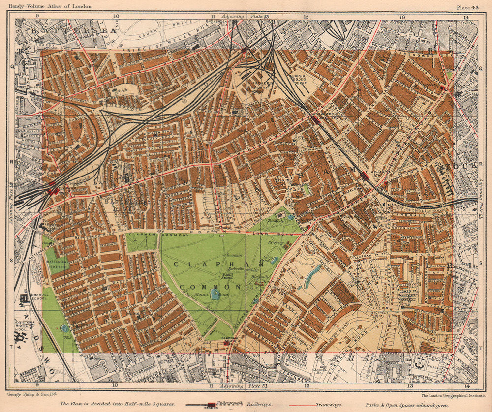 SW LONDON. Battersea Rise Clapham Common Lavender Hill Stockwell 1932 old map