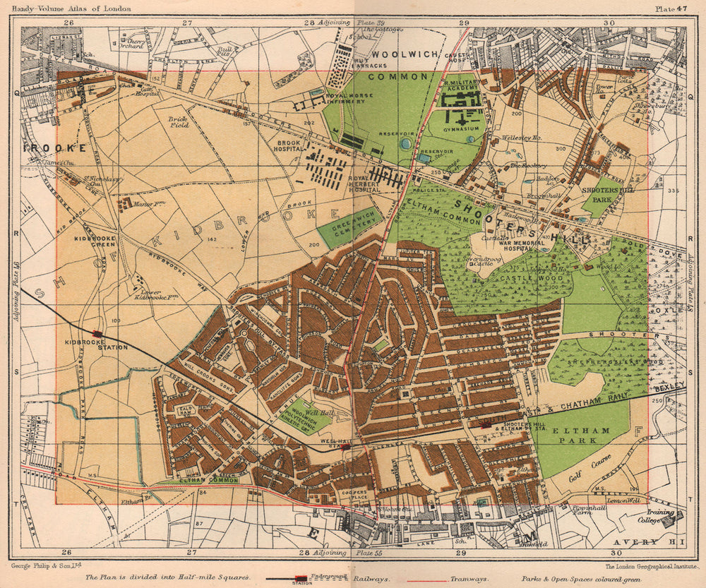 SE LONDON. Shooters Hill Kidbrooke Well Hall Woolwich Cmn Eltham Park 1932 map