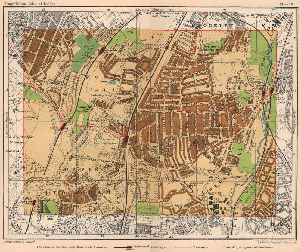 S LONDON. Brockley Perry Hill Forest Hill Catford Sydenham Honor Oak 1932 map