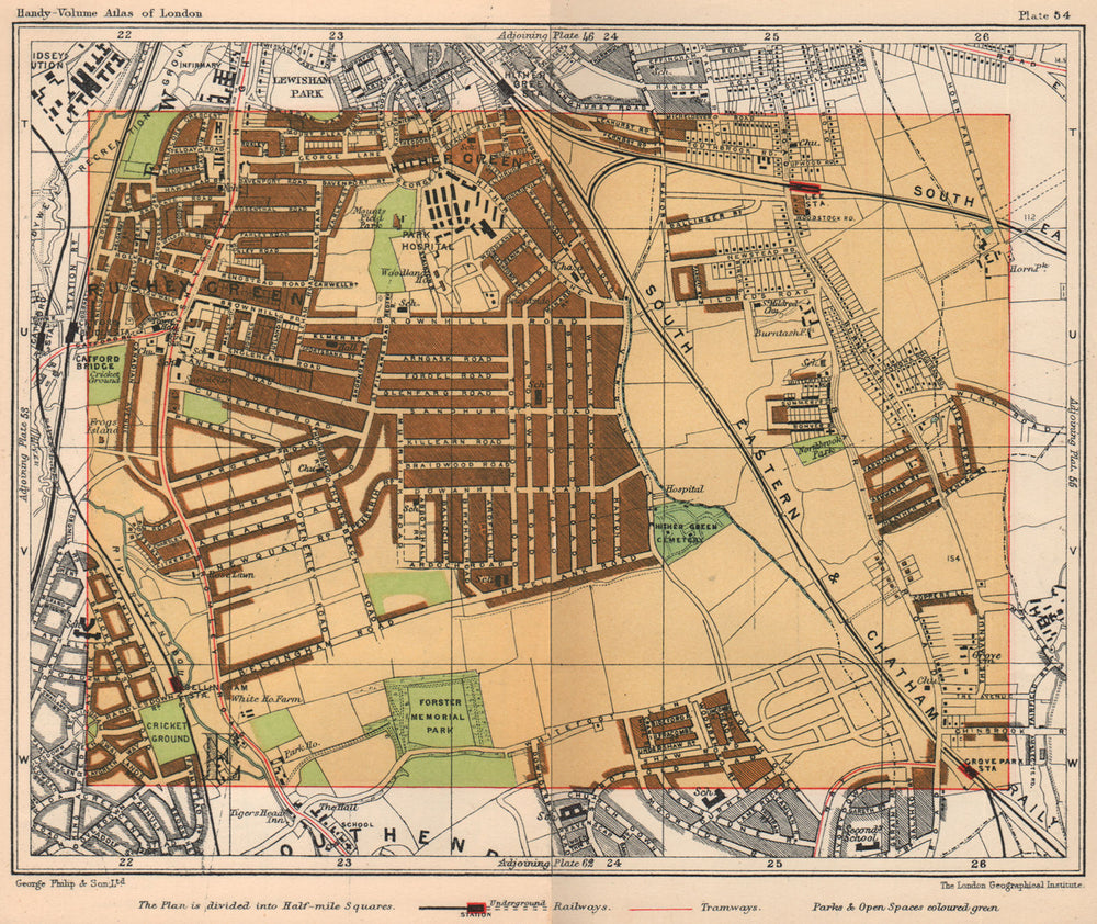 SE LONDON. Hither Green Rushey Green Grove Park Catford Lee Bellingham 1932 map