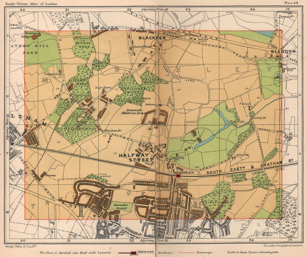 SE LONDON. Blackfen Avey Hill New Eltham Halfway Street Sidcup Blendon 1932 map