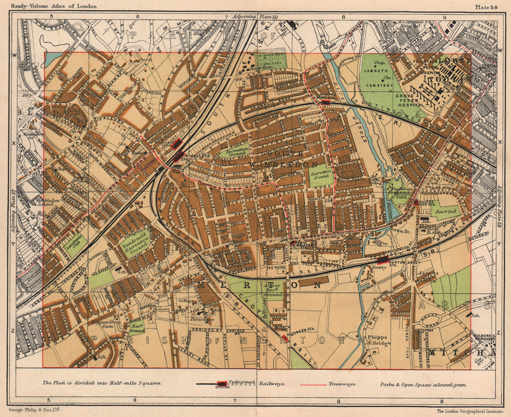 SW LONDON. South Wimbledon Lower Tooting Merton Colliers Wood 1932 old map