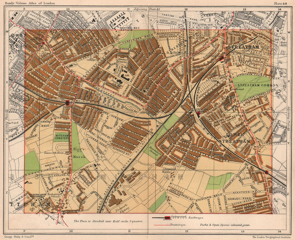 SW LONDON. Streatham Tooting Junction Tooting Bec Norbury Mitcham 1932 old map