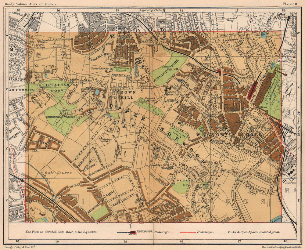 S LONDON. Norwood Westow Hill Crystal Palace Gipsy Hill Streatham 1932 old map