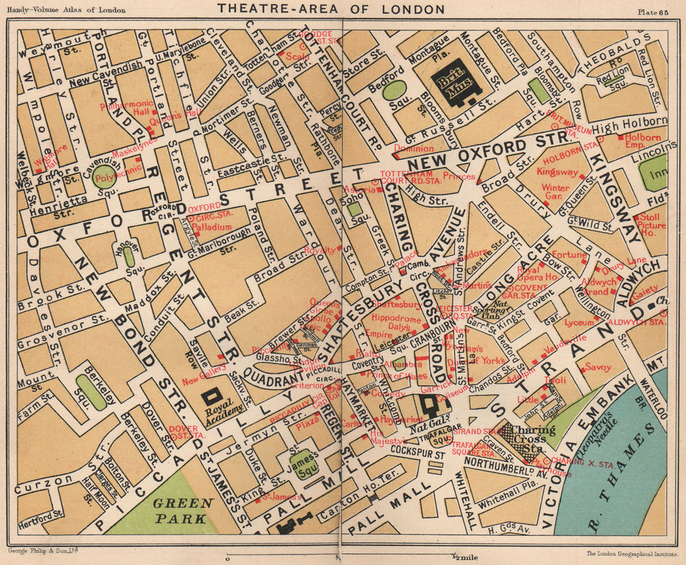 LONDON WEST END THEATRES. Covent Garden St James's Shaftesbury Avenue 1932 map