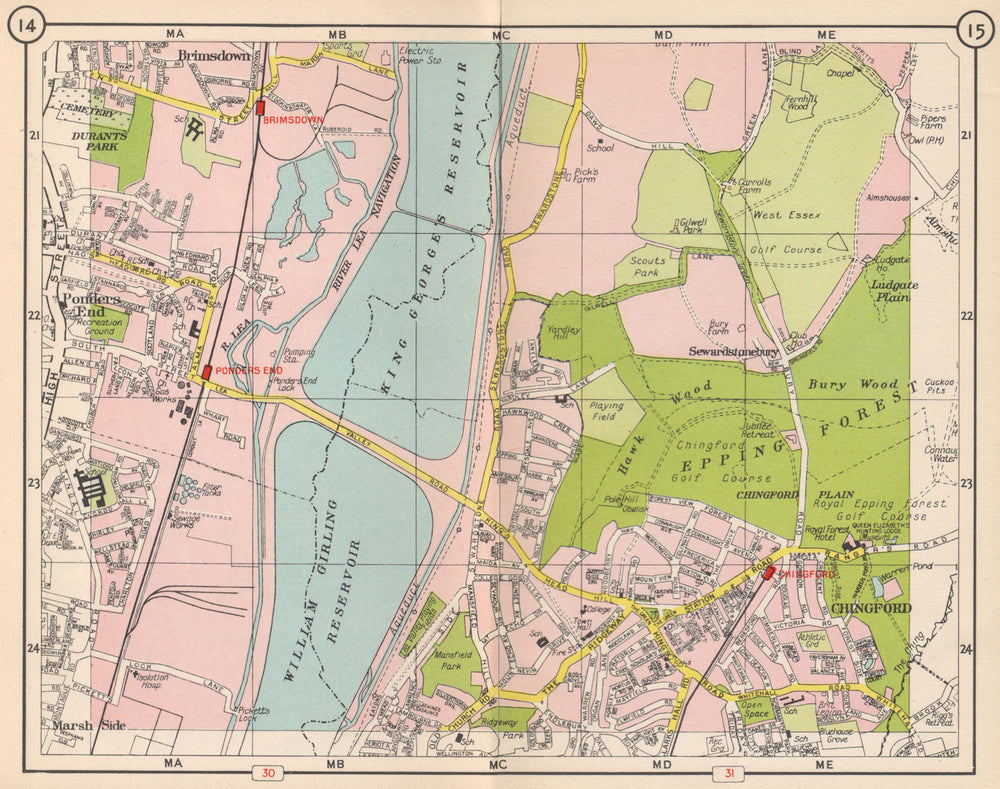 NE LONDON. Brimsdown Chingford Sewardstonebury Epping Forest 1953 old map