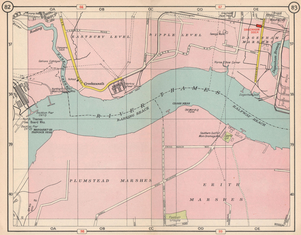 E LONDON. Creekmouth Plumstead/Dagenham/Erith Marshes Dagenham Dock 1953 map