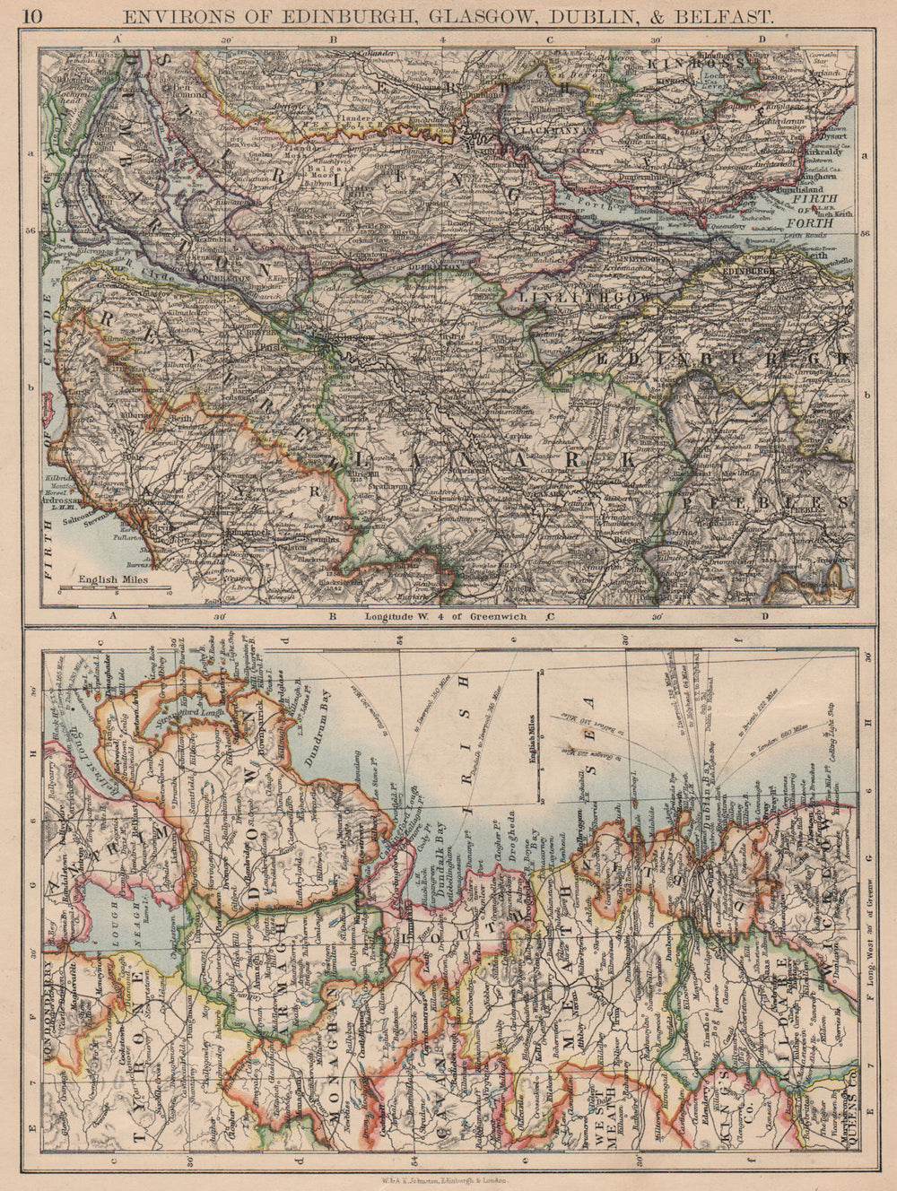 SCOTTISH  & IRISH CITIES. Edinburgh Glasgow Dublin Belfast environs 1897 map