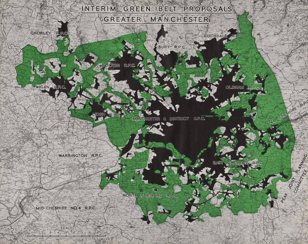 MANCHESTER PLAN 1945. Interim Green Belt Proposals Greater Manchester 1945 map