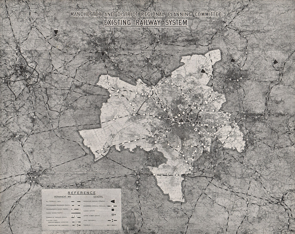 MANCHESTER PLAN 1945. Existing Railway System 1945 old vintage map chart