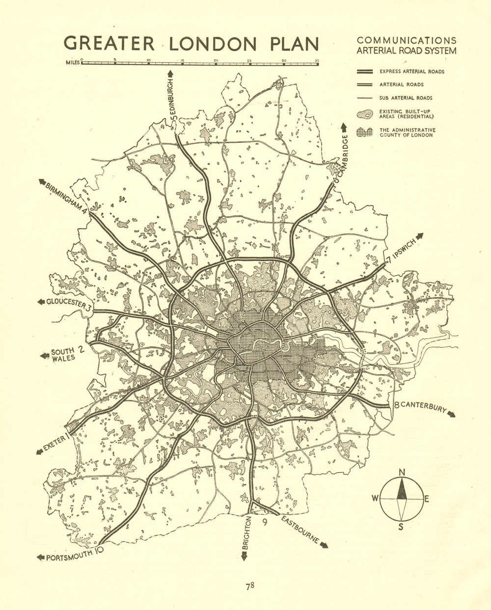 GREATER LONDON. Proposed motorways arterial ring roads M25.ABERCROMBIE 1944 map
