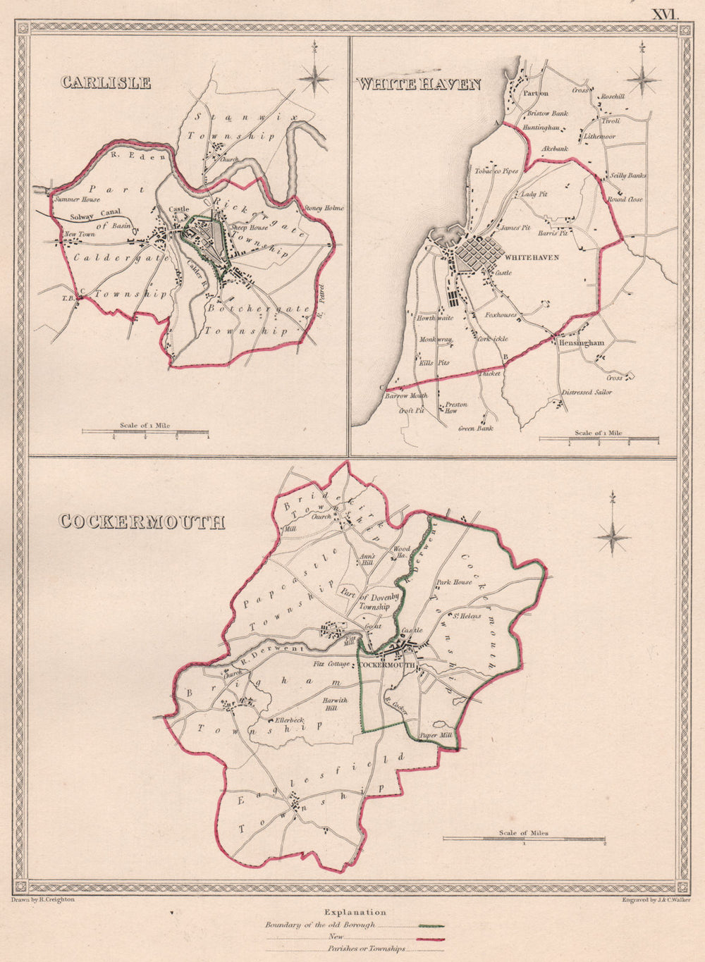 CUMBRIA TOWNS. Carlisle White Haven Cockermouth plans.CREIGHTON/WALKER 1835 map