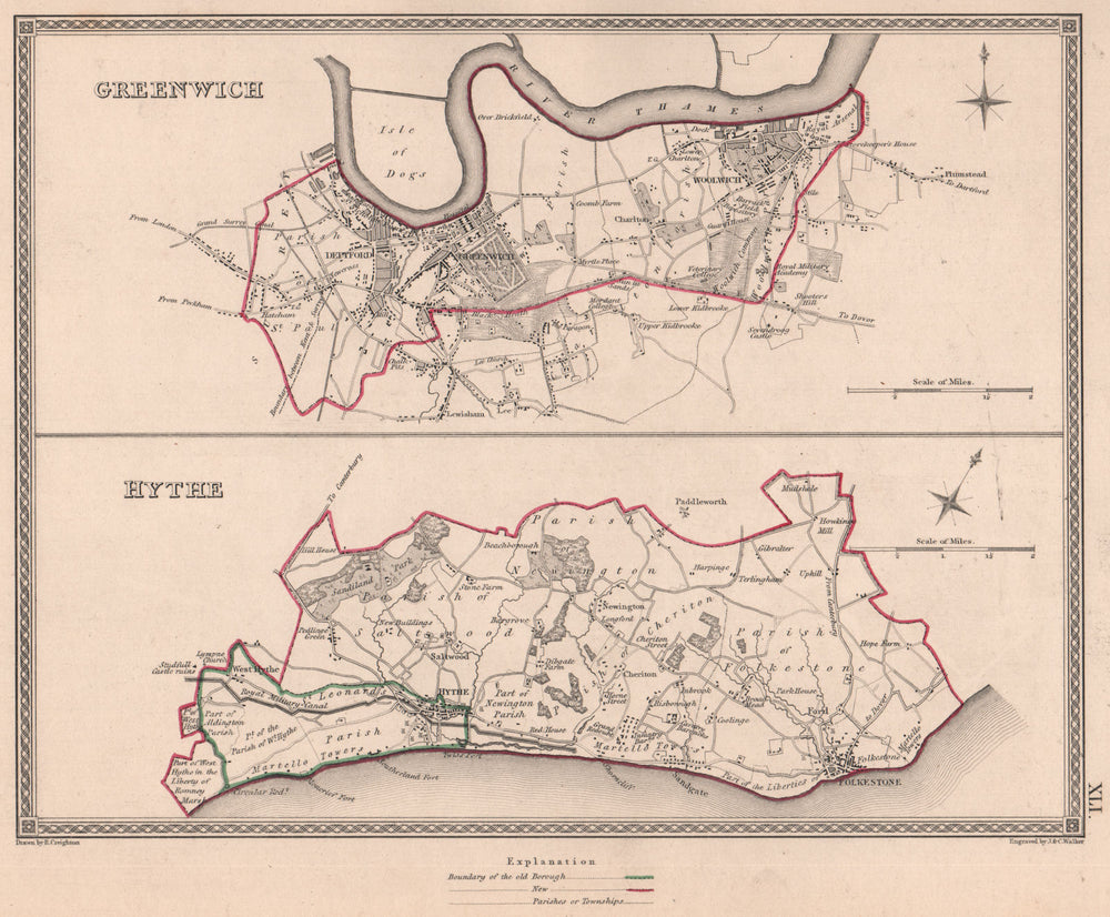 KENT TOWNS. Greenwich Hythe borough plans. CREIGHTON/WALKER 1835 old map
