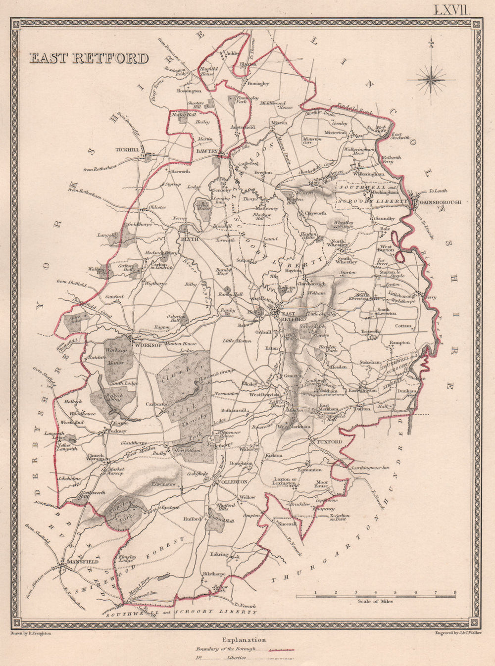 EAST RETFORD borough plan. Nottinghamshire. Worksop. CREIGHTON/WALKER 1835 map
