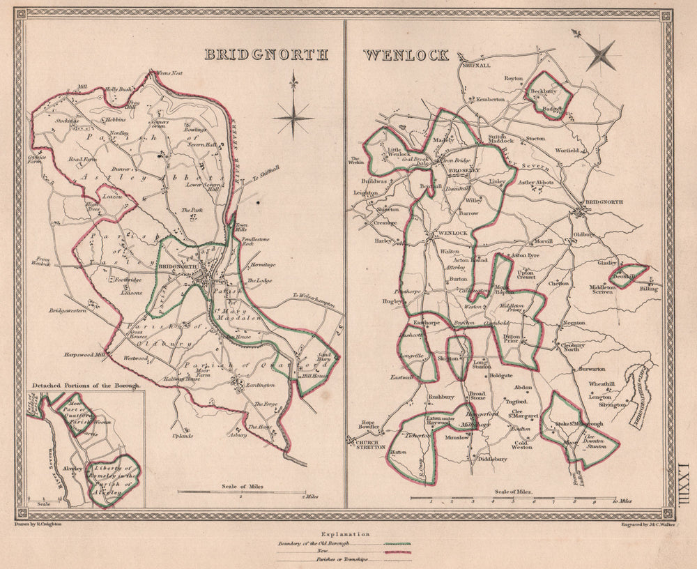 SHROPSHIRE TOWNS. Bridgnorth & Wenlock plans by CREIGHTON/WALKER 1835 old map