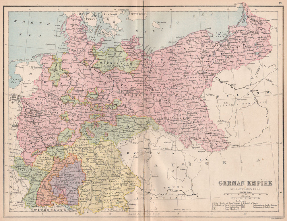 GERMANY. 'German Empire'. Prussia. States. Railways. BARTHOLOMEW 1878 old map