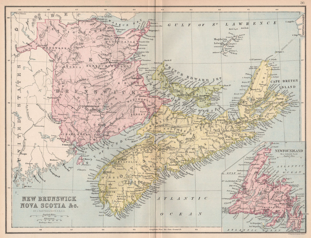 CANADA MARITIME PROVINCES. New Brunswick Nova Scotia Newfoundland PEI 1878 map
