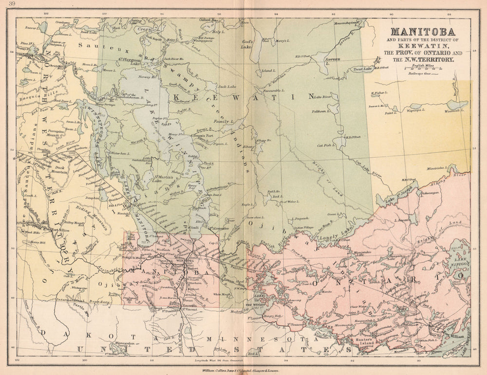 MANITOBA as the Postage stamp province. Keewatin Ontario NW Territory 1878 map