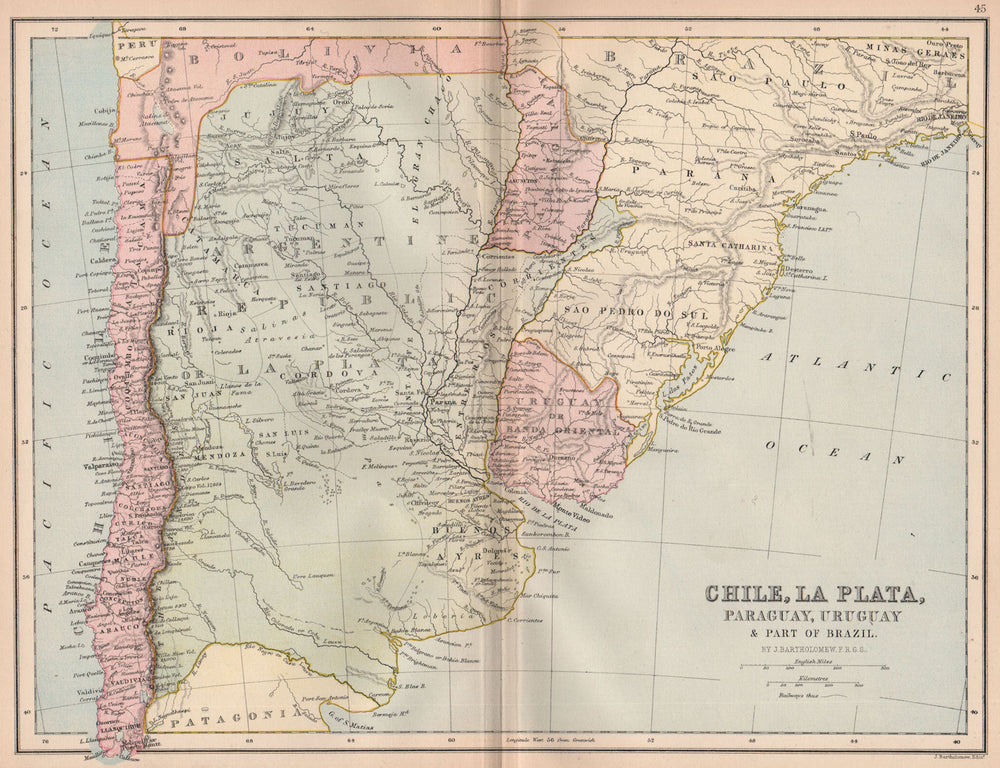 CENTRAL SOUTH AMERICA Argentina Brazil Bolivia Littoral.Banda Oriental 1878 map