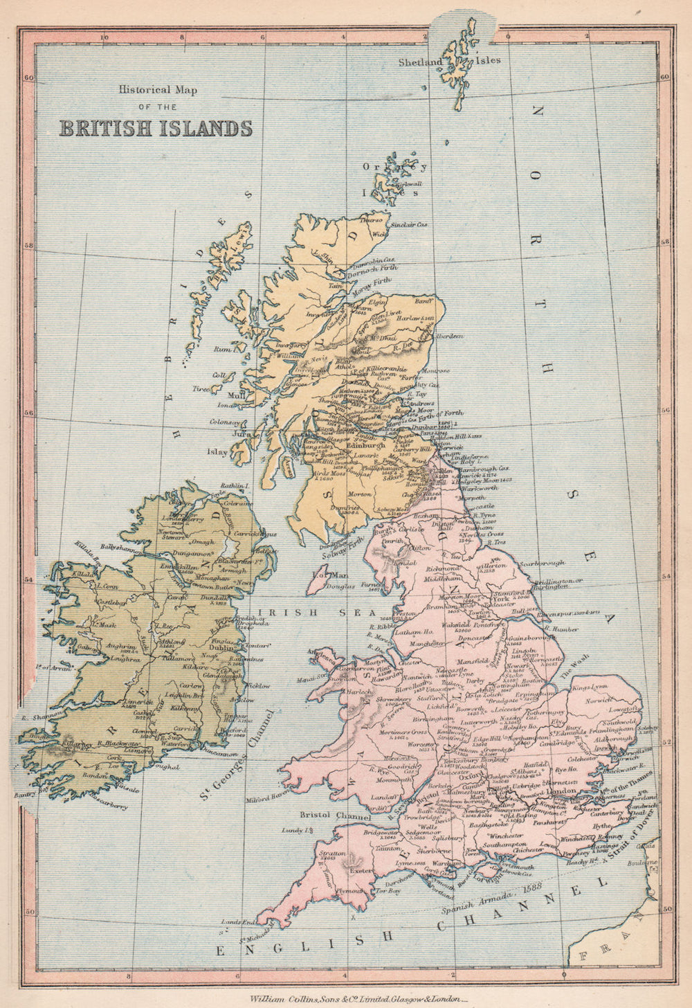 BRITISH ISLES HISTORICAL. Shows locations/date of key battles 1878 old map