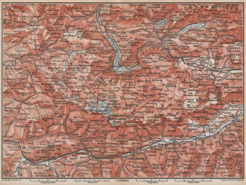 SOUTH SALZKAMMERGUT. Bad Aussee Dachstein Schladming Mitterndorf karte 1896 map