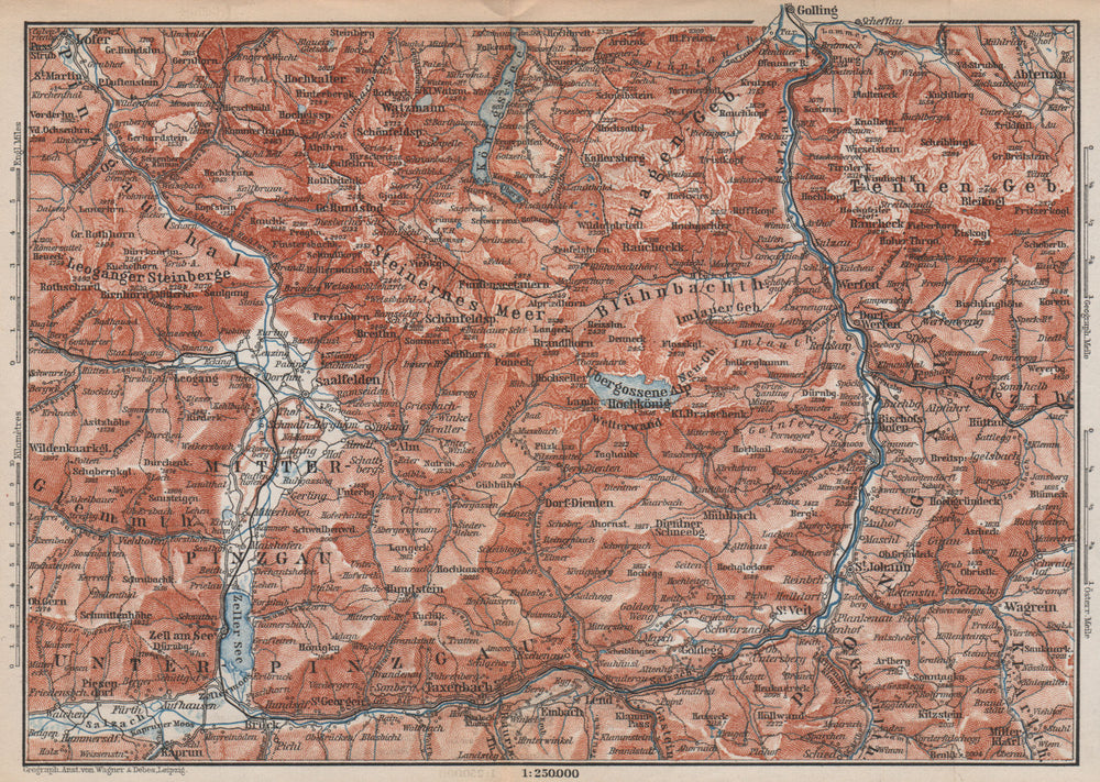 KONIGSSEE & ENVIRONS. Saalfelden Tazenbach Golling Zel-am-See Wagrain 1896 map