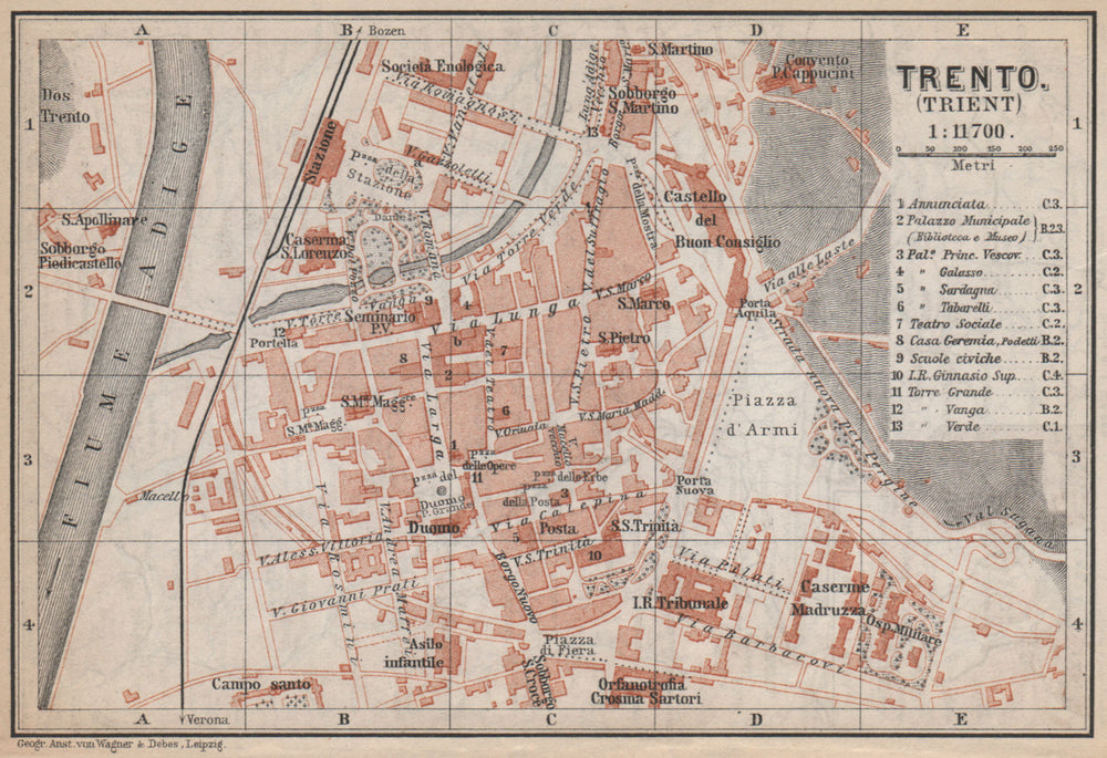 TRENTO (TRIENT) town city plan piano urbanistico. Italy Italia mappa 1896