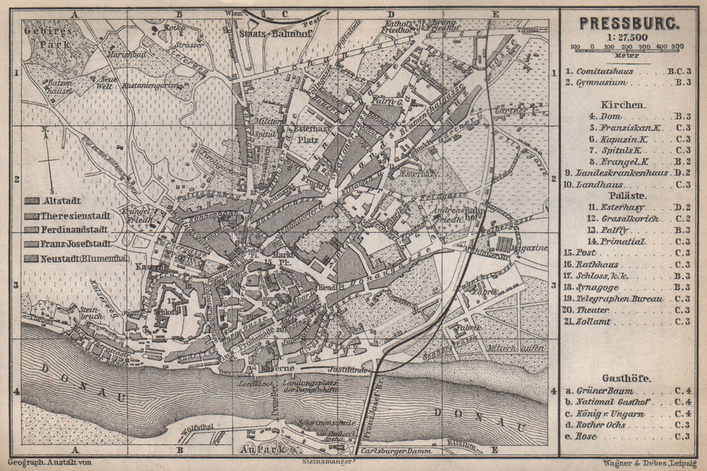 BRATISLAVA town city plan mesta. Pressburg Presporok Pozsony. Slovakia 1896 map