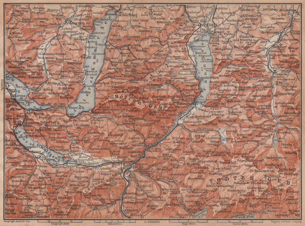 NORTH SALZKAMMERGUT. Gmunden Ischl Hallstatt. Altmunster Ebensee karte 1905 map
