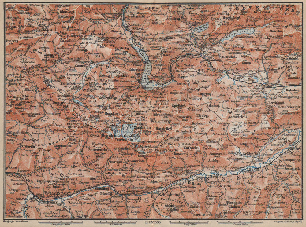 SOUTH SALZKAMMERGUT. Bad Aussee Dachstein Schladming Mitterndorf karte 1905 map