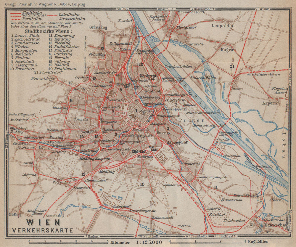 VIENNA Railway map. WIEN Verkehrskarte. City plan. Austria Österreich 1929